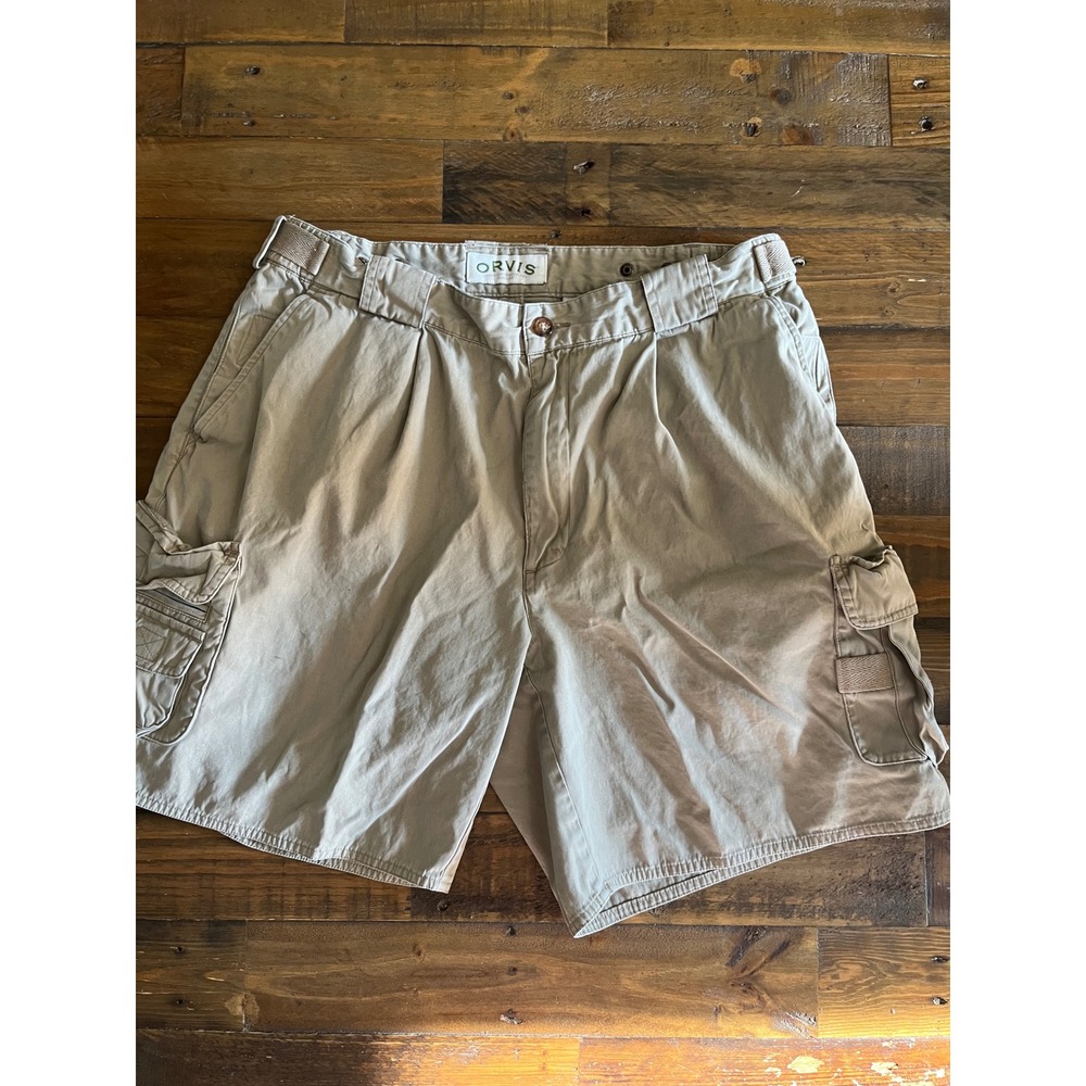 ORVIS Cargo Shorts Pleated Utility Gorpcore Mens 36 Tan Khaki Cotton Outdoor